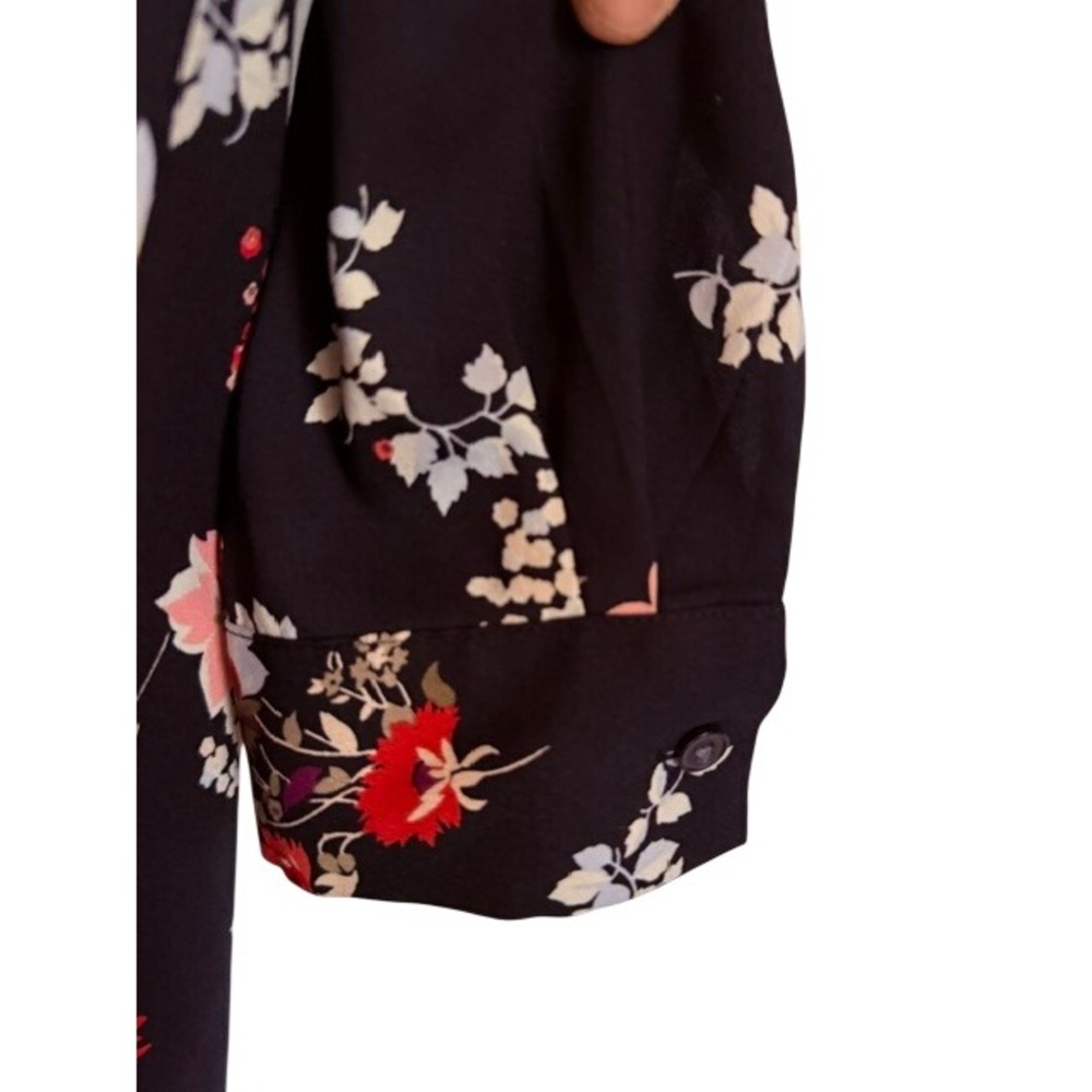 LOFT Womens Small Black Floral V-Neck Cutout Back Long Sleeve Mini Dress - Picture 3 of 8